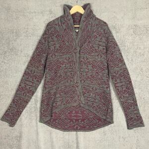 Royal Robbins Sweater Women XL Wool Blend Burgundy Gray Cardigan Cozy Lagenlook